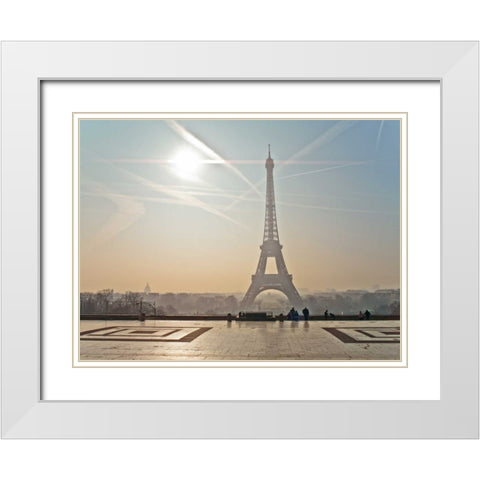 Famous Eiffel tower, Paris, France White Modern Wood Framed Art Print with Double Matting by Frank, Assaf