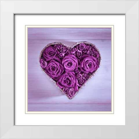 Roses in a heart shaped wicker basket White Modern Wood Framed Art Print with Double Matting by Frank, Assaf