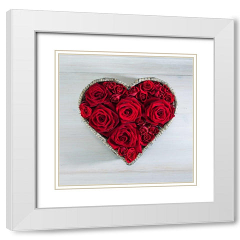 Roses in a heart shaped wicker basket White Modern Wood Framed Art Print with Double Matting by Frank, Assaf