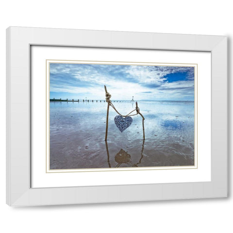 Heart tied up on wooden sticks at the beach White Modern Wood Framed Art Print with Double Matting by Frank, Assaf