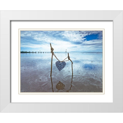 Heart tied up on wooden sticks at the beach White Modern Wood Framed Art Print with Double Matting by Frank, Assaf