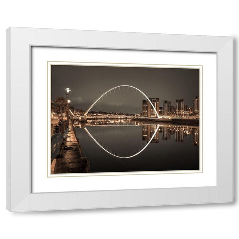 Gateshead Millenium Bridge, Newcastle Upon Tyne, FTBR-1877 White Modern Wood Framed Art Print with Double Matting by Frank, Assaf