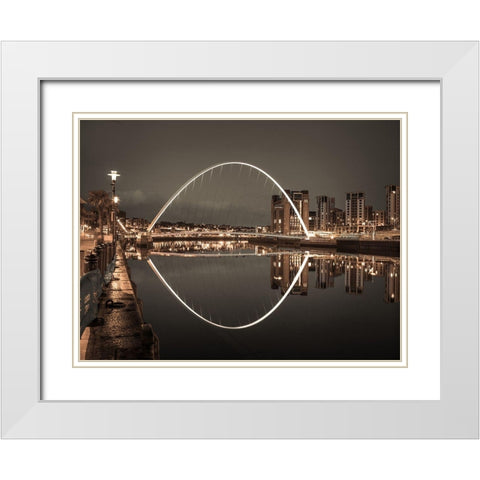 Gateshead Millenium Bridge, Newcastle Upon Tyne, FTBR-1877 White Modern Wood Framed Art Print with Double Matting by Frank, Assaf
