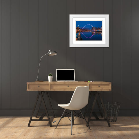 Gateshead Millenium Bridge, Newcastle Upon Tyne, FTBR-1876 White Modern Wood Framed Art Print with Double Matting by Frank, Assaf