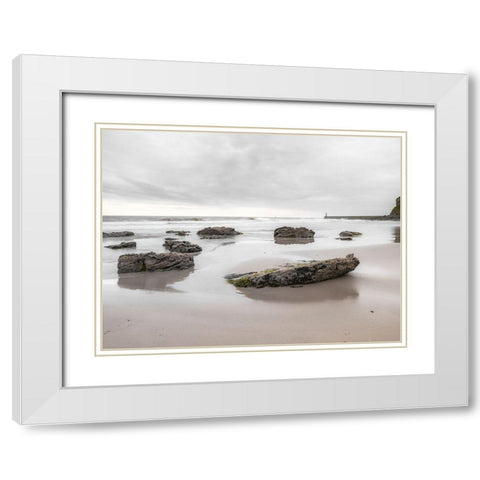 Rocks on a sandy beach White Modern Wood Framed Art Print with Double Matting by Frank, Assaf