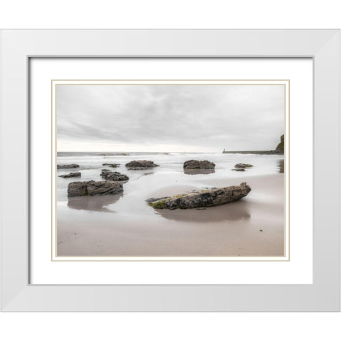 Rocks on a sandy beach White Modern Wood Framed Art Print with Double Matting by Frank, Assaf