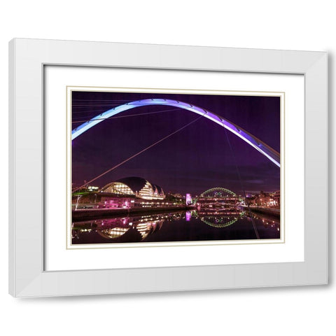 The Millenium Bridge, Newcastle Upon Tyne, FTBR-1881 White Modern Wood Framed Art Print with Double Matting by Frank, Assaf