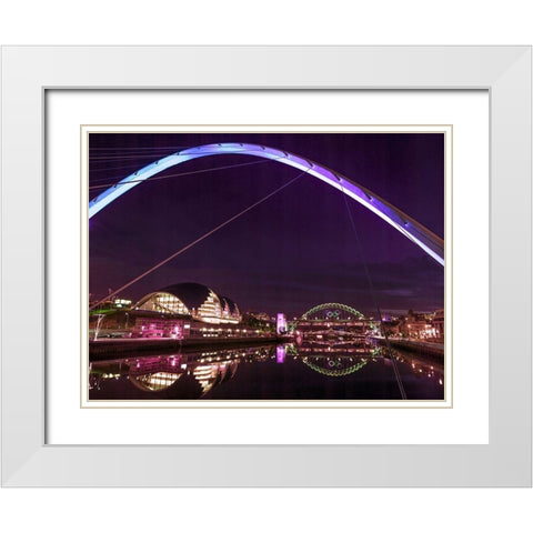 The Millenium Bridge, Newcastle Upon Tyne, FTBR-1881 White Modern Wood Framed Art Print with Double Matting by Frank, Assaf