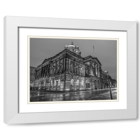 Town Hall Building at night, Liverpool, FTBR-1868 White Modern Wood Framed Art Print with Double Matting by Frank, Assaf