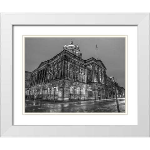 Town Hall Building at night, Liverpool, FTBR-1868 White Modern Wood Framed Art Print with Double Matting by Frank, Assaf
