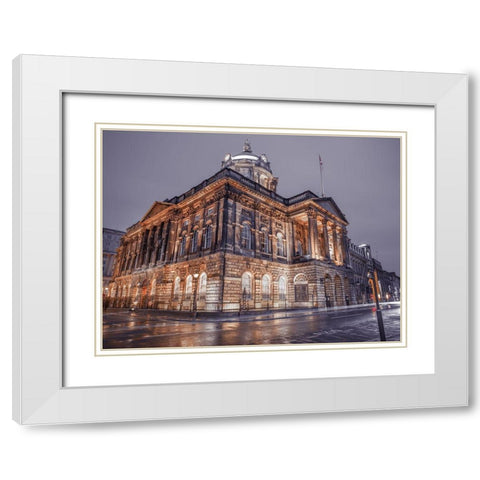 Town Hall Building at night, Liverpool, FTBR-1869 White Modern Wood Framed Art Print with Double Matting by Frank, Assaf