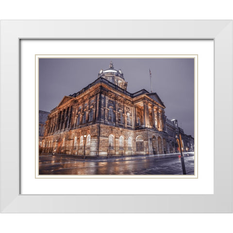 Town Hall Building at night, Liverpool, FTBR-1869 White Modern Wood Framed Art Print with Double Matting by Frank, Assaf