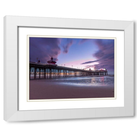 Blackpool sea shore with jetty White Modern Wood Framed Art Print with Double Matting by Frank, Assaf