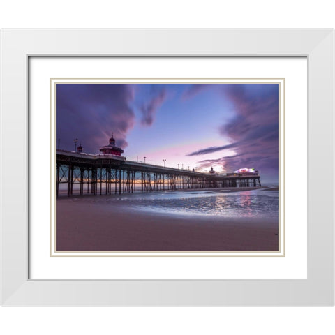 Blackpool sea shore with jetty White Modern Wood Framed Art Print with Double Matting by Frank, Assaf