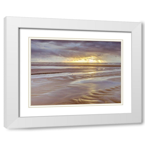 Sunset, Blackpool Beach, UK White Modern Wood Framed Art Print with Double Matting by Frank, Assaf