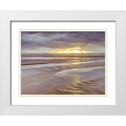 Sunset, Blackpool Beach, UK White Modern Wood Framed Art Print with Double Matting by Frank, Assaf