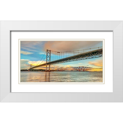Forth Road Bridge at dusk, FTBR-1861 White Modern Wood Framed Art Print with Double Matting by Frank, Assaf
