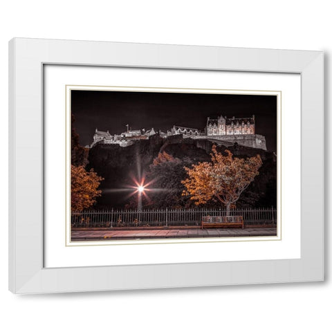 Edinburgh Castle at night, FTBR-1859 White Modern Wood Framed Art Print with Double Matting by Frank, Assaf