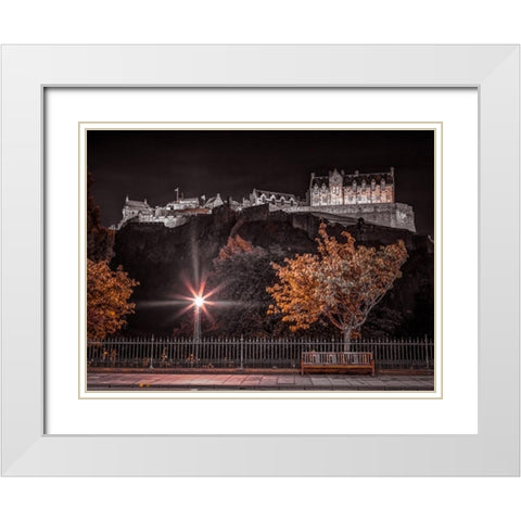 Edinburgh Castle at night, FTBR-1859 White Modern Wood Framed Art Print with Double Matting by Frank, Assaf