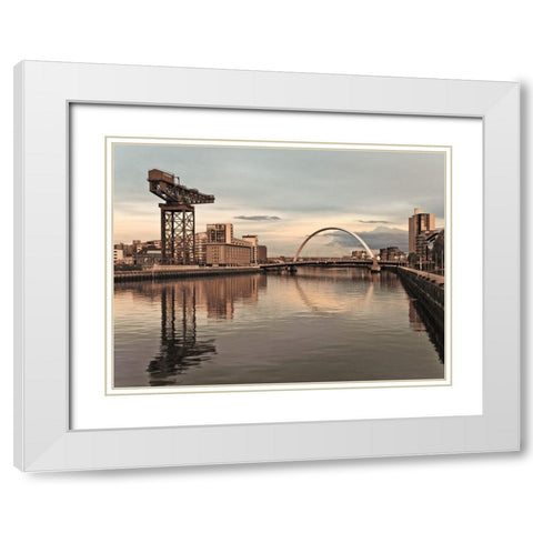 View along the river Clyde, Glasgow, FTBR-1887 White Modern Wood Framed Art Print with Double Matting by Frank, Assaf