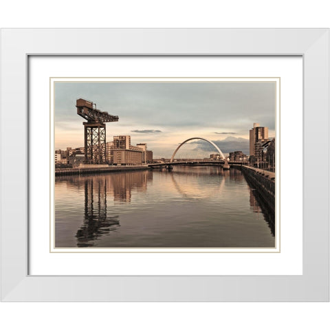 View along the river Clyde, Glasgow, FTBR-1887 White Modern Wood Framed Art Print with Double Matting by Frank, Assaf