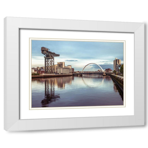View along the river Clyde, Glasgow, FTBR-1886 White Modern Wood Framed Art Print with Double Matting by Frank, Assaf
