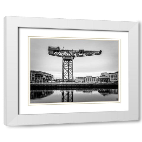 Finnieston crane on River Clyde, Glasgow, FTBR-1888 White Modern Wood Framed Art Print with Double Matting by Frank, Assaf