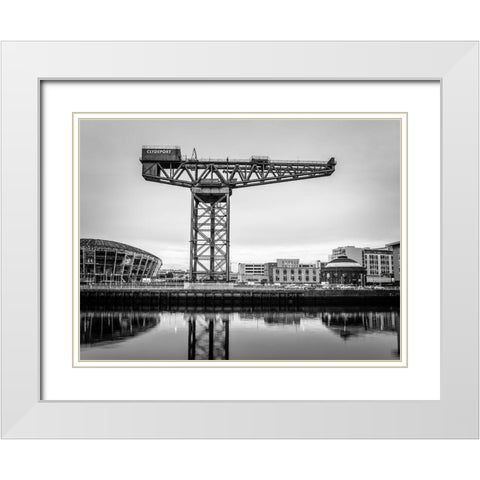 Finnieston crane on River Clyde, Glasgow, FTBR-1888 White Modern Wood Framed Art Print with Double Matting by Frank, Assaf