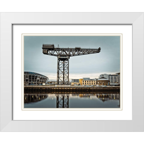 Finnieston crane on River Clyde, Glasgow, FTBR-1889 White Modern Wood Framed Art Print with Double Matting by Frank, Assaf