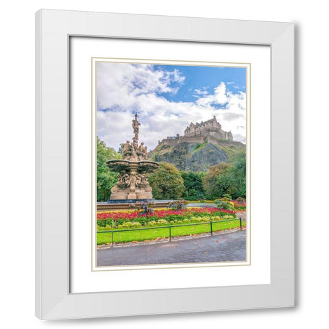 The Ross Fountain and Edinburgh Castle-Scotland White Modern Wood Framed Art Print with Double Matting by Frank, Assaf