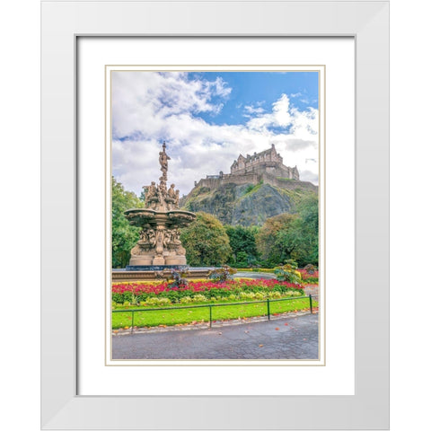 The Ross Fountain and Edinburgh Castle-Scotland White Modern Wood Framed Art Print with Double Matting by Frank, Assaf