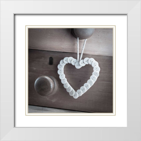 heart made of buttons hunging on a handle White Modern Wood Framed Art Print with Double Matting by Frank, Assaf