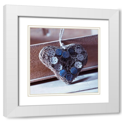 Heart made of straw with buttons White Modern Wood Framed Art Print with Double Matting by Frank, Assaf