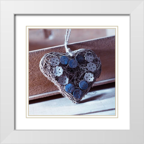 Heart made of straw with buttons White Modern Wood Framed Art Print with Double Matting by Frank, Assaf