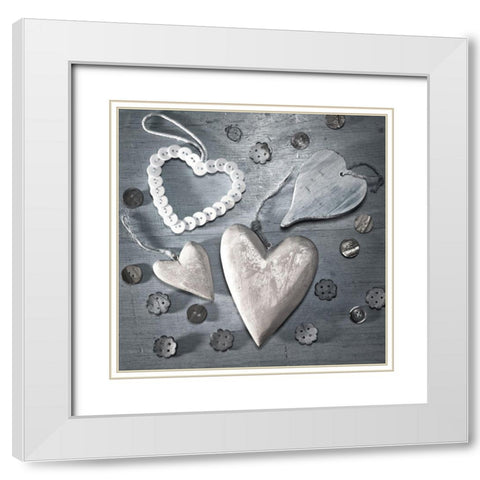 Assorted wooden hearts and buttons White Modern Wood Framed Art Print with Double Matting by Frank, Assaf