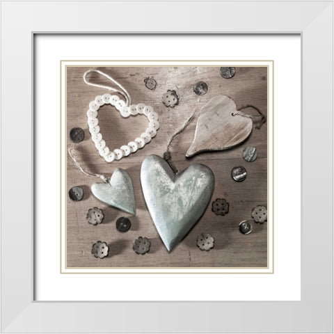 Assorted wooden hearts and buttons White Modern Wood Framed Art Print with Double Matting by Frank, Assaf
