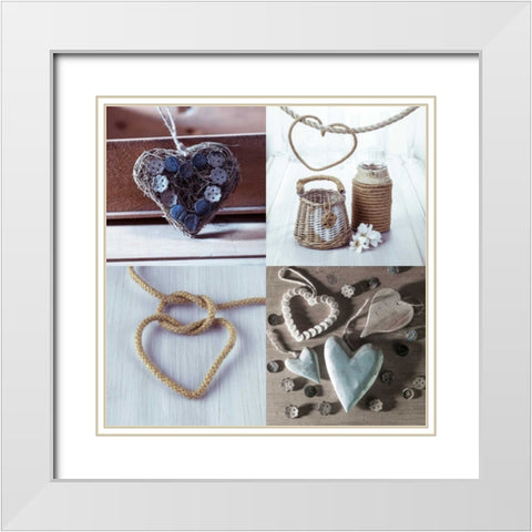 Collage of different hearts White Modern Wood Framed Art Print with Double Matting by Frank, Assaf