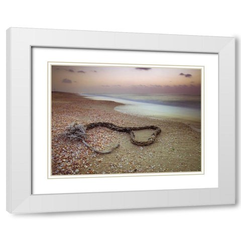 Rope lying on beach White Modern Wood Framed Art Print with Double Matting by Frank, Assaf