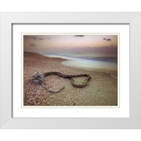 Rope lying on beach White Modern Wood Framed Art Print with Double Matting by Frank, Assaf