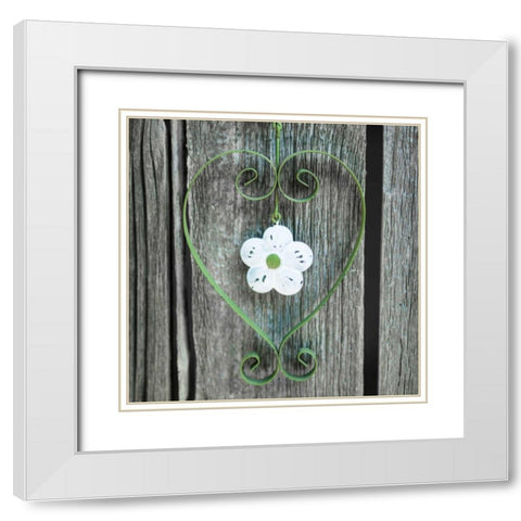 Heart shape with flower on wooden background White Modern Wood Framed Art Print with Double Matting by Frank, Assaf