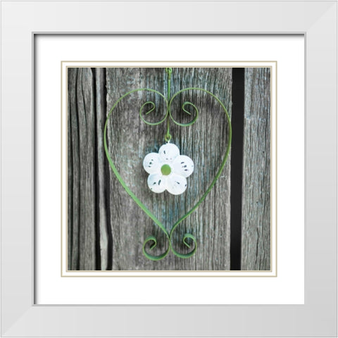Heart shape with flower on wooden background White Modern Wood Framed Art Print with Double Matting by Frank, Assaf
