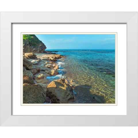 Rocky beach, Israel White Modern Wood Framed Art Print with Double Matting by Frank, Assaf