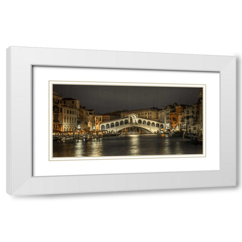 The grand canal and the Rialto bridge at night, Venice, Italy White Modern Wood Framed Art Print with Double Matting by Frank, Assaf
