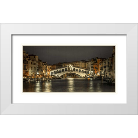 The grand canal and the Rialto bridge at night, Venice, Italy White Modern Wood Framed Art Print with Double Matting by Frank, Assaf
