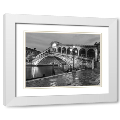 Rialto Bridge at night, Venice, Italy, FTBR-1892 White Modern Wood Framed Art Print with Double Matting by Frank, Assaf