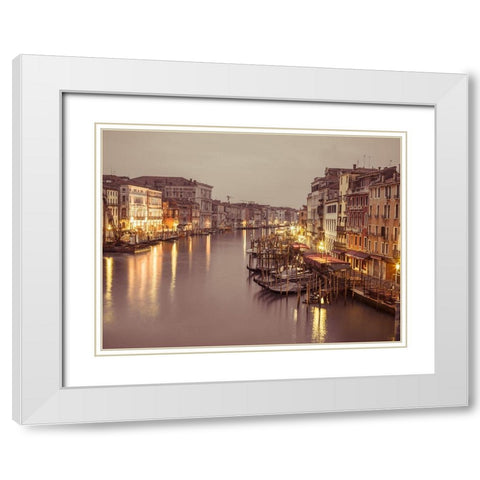 The Grand canal at dusk, Venice, Italy, FTBR-1893 White Modern Wood Framed Art Print with Double Matting by Frank, Assaf