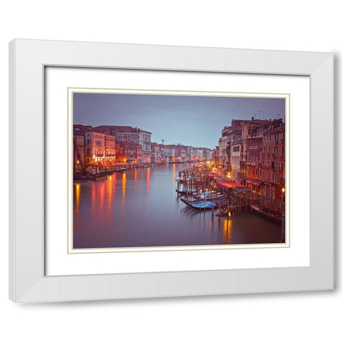 The Grand canal at dusk, Venice, Italy, FTBR-1894 White Modern Wood Framed Art Print with Double Matting by Frank, Assaf