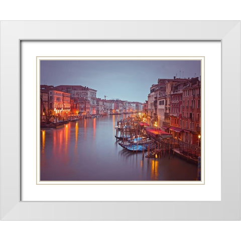 The Grand canal at dusk, Venice, Italy, FTBR-1894 White Modern Wood Framed Art Print with Double Matting by Frank, Assaf