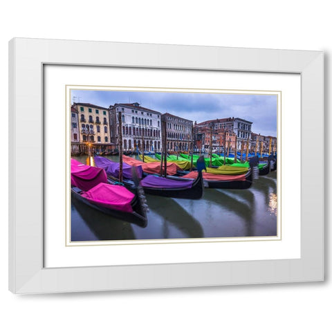Gondolas parked on the grand canal, Venice, Italy White Modern Wood Framed Art Print with Double Matting by Frank, Assaf