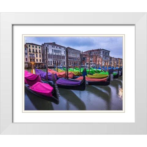 Gondolas parked on the grand canal, Venice, Italy White Modern Wood Framed Art Print with Double Matting by Frank, Assaf